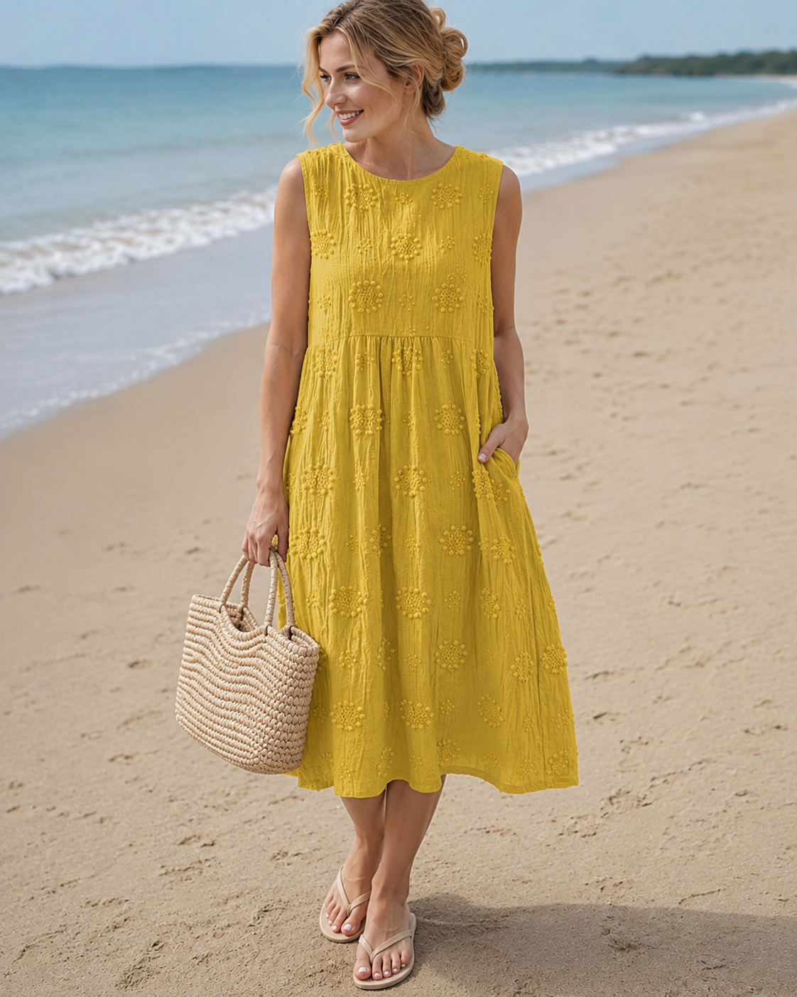 Manon™ | Abito Midi Leggero Camuffante per Pancia con Ricamo