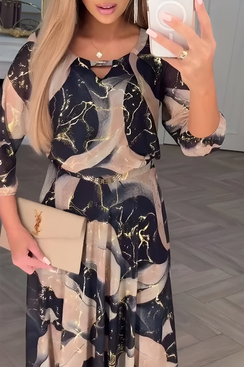 Elena | Abito Elegante Lungo con Stampa Marmo