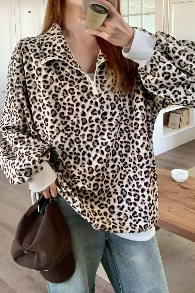Mara | Comodo Maglione con Stampa Leopardo