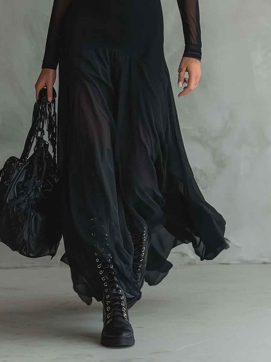 Liora™ | Elegante Maxi Abito con Maniche Trasparenti