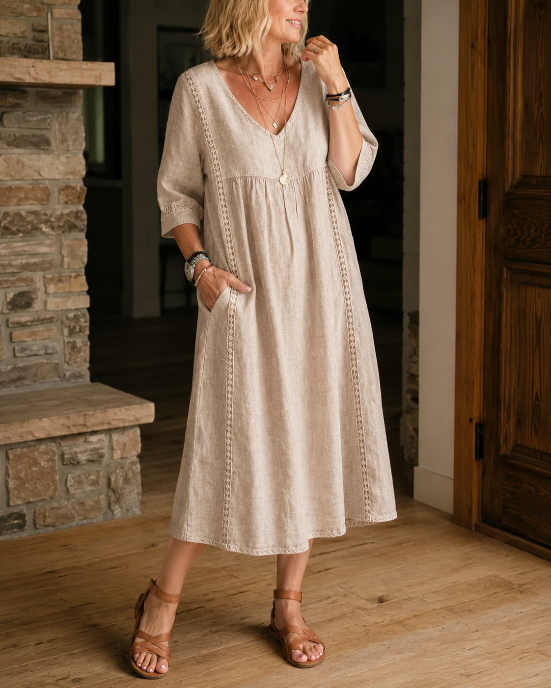 Nessa™ | Abito Midi Con Dettagli In Pizzo