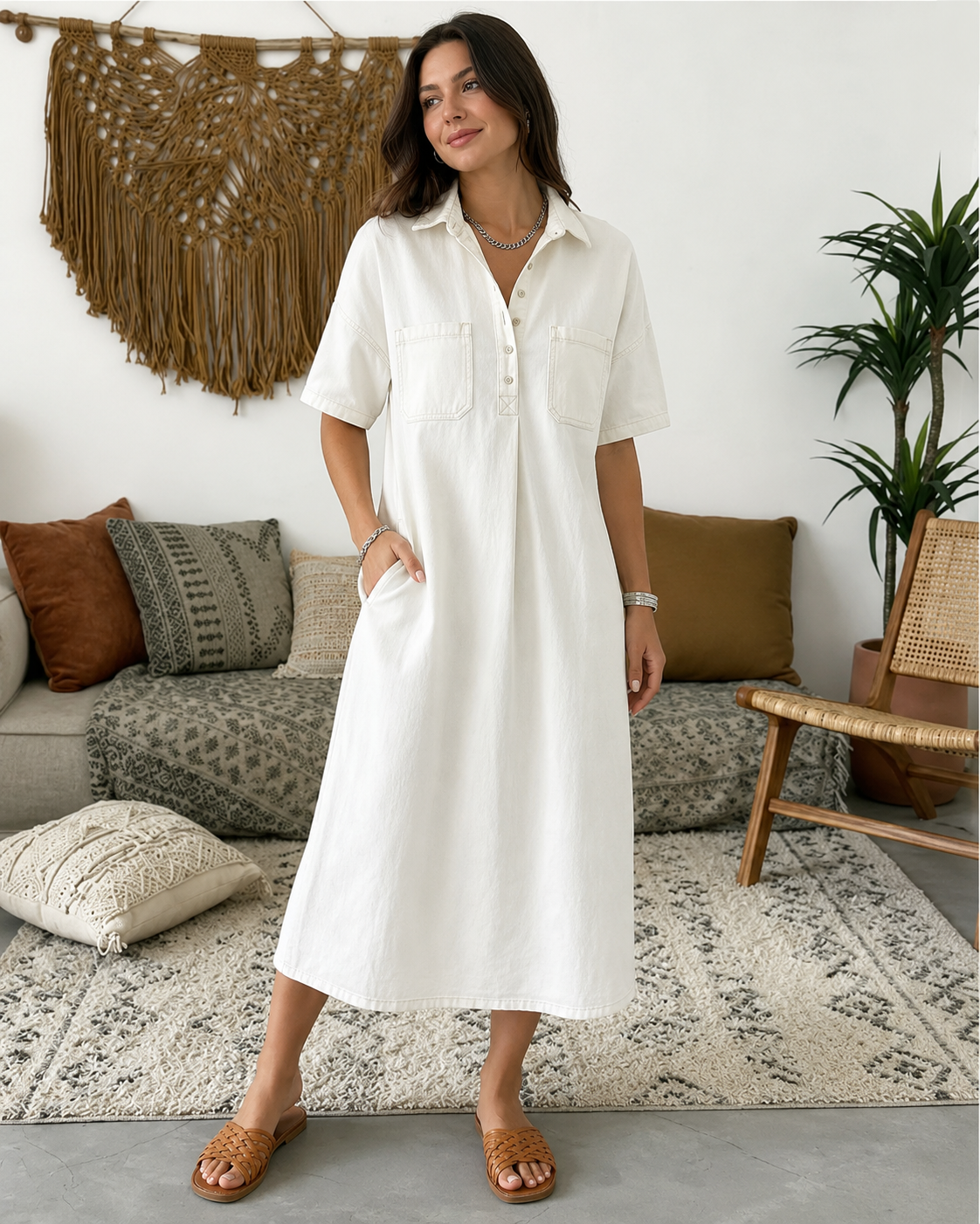 Édith™ | Abito Midi in Denim con Blusa Coprente per Pancia