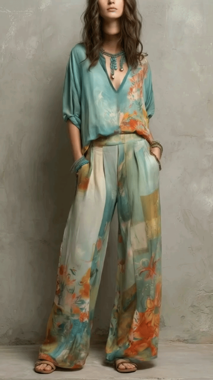 Nina™ | Elegante Set Floreale con Pantaloni Ampi