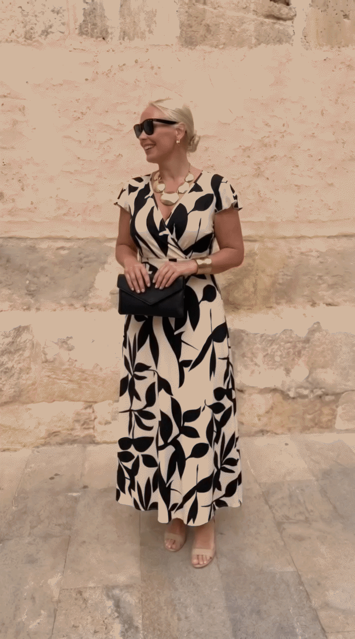 Odessa™ | Elegante Abito Midi con Stampa Foglia