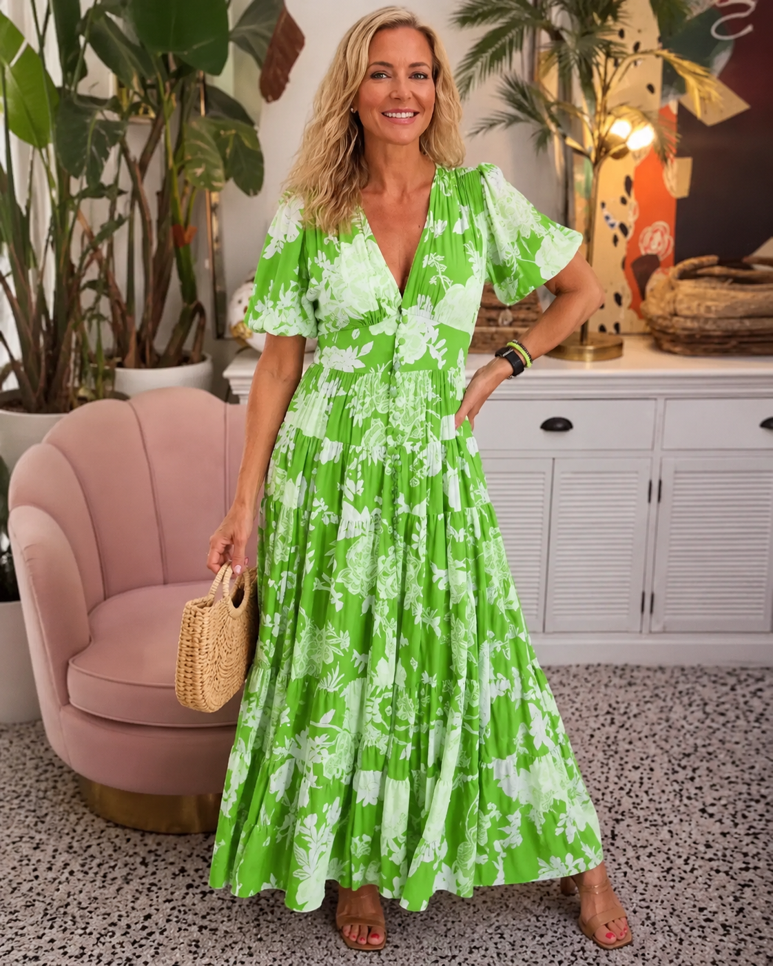 Minelda™ | Abito Camuffa Pancia a Fiori con Scollo a V