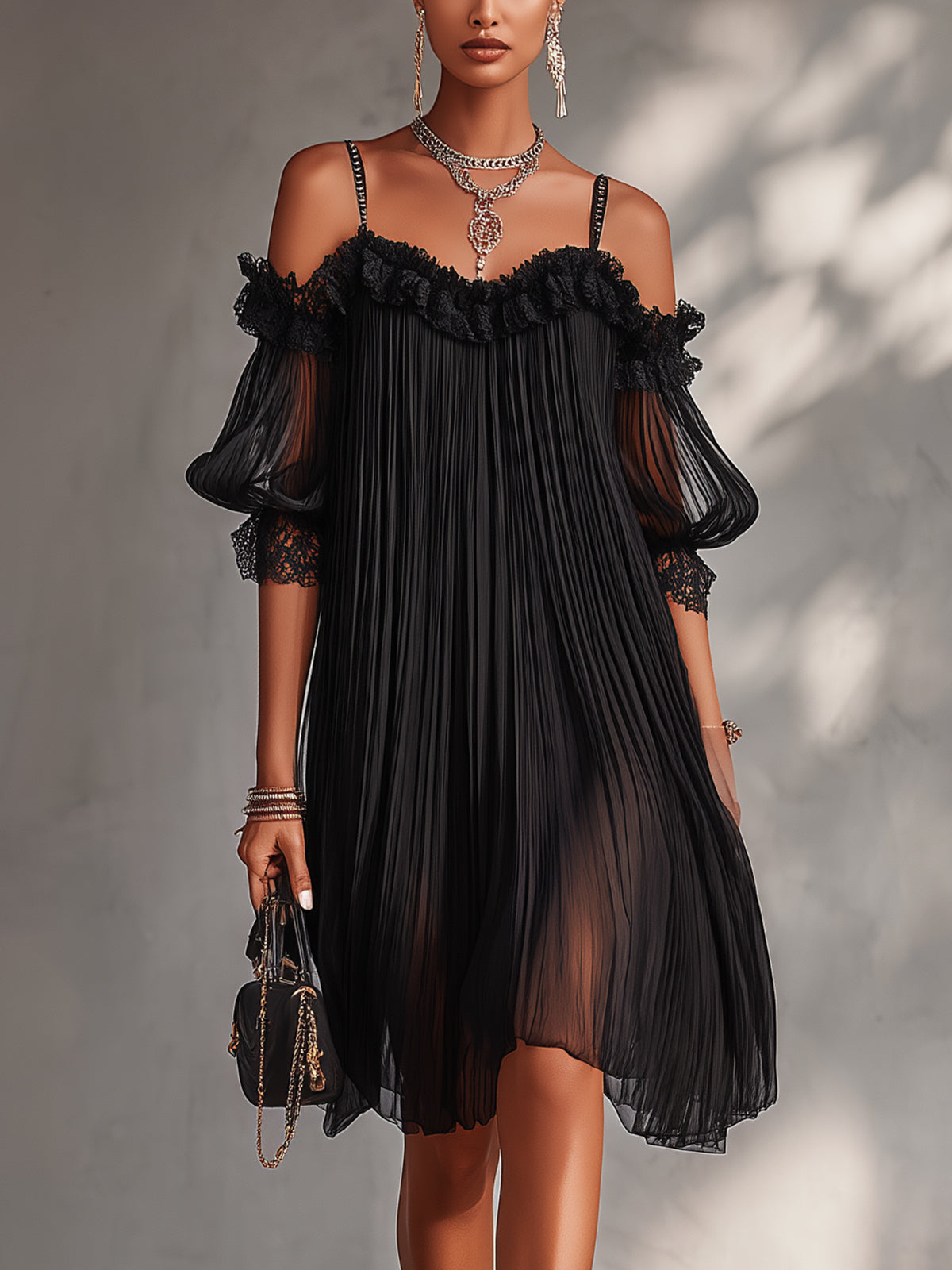 Ilse™ | Mini Abito Chiffon Off-Shoulder che Copre la Pancia