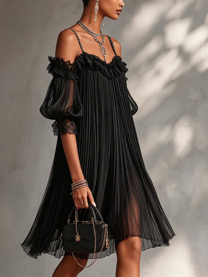 Ilse™ | Mini Abito Chiffon Off-Shoulder che Copre la Pancia