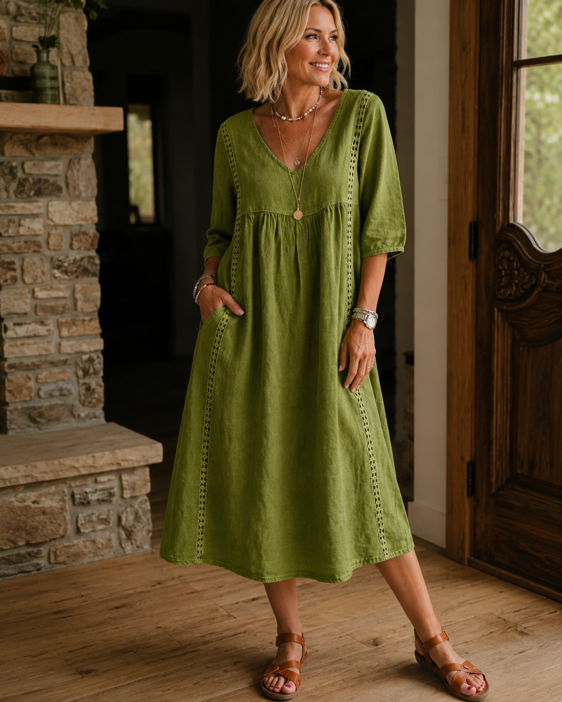 Nessa™ | Abito Midi Con Dettagli In Pizzo