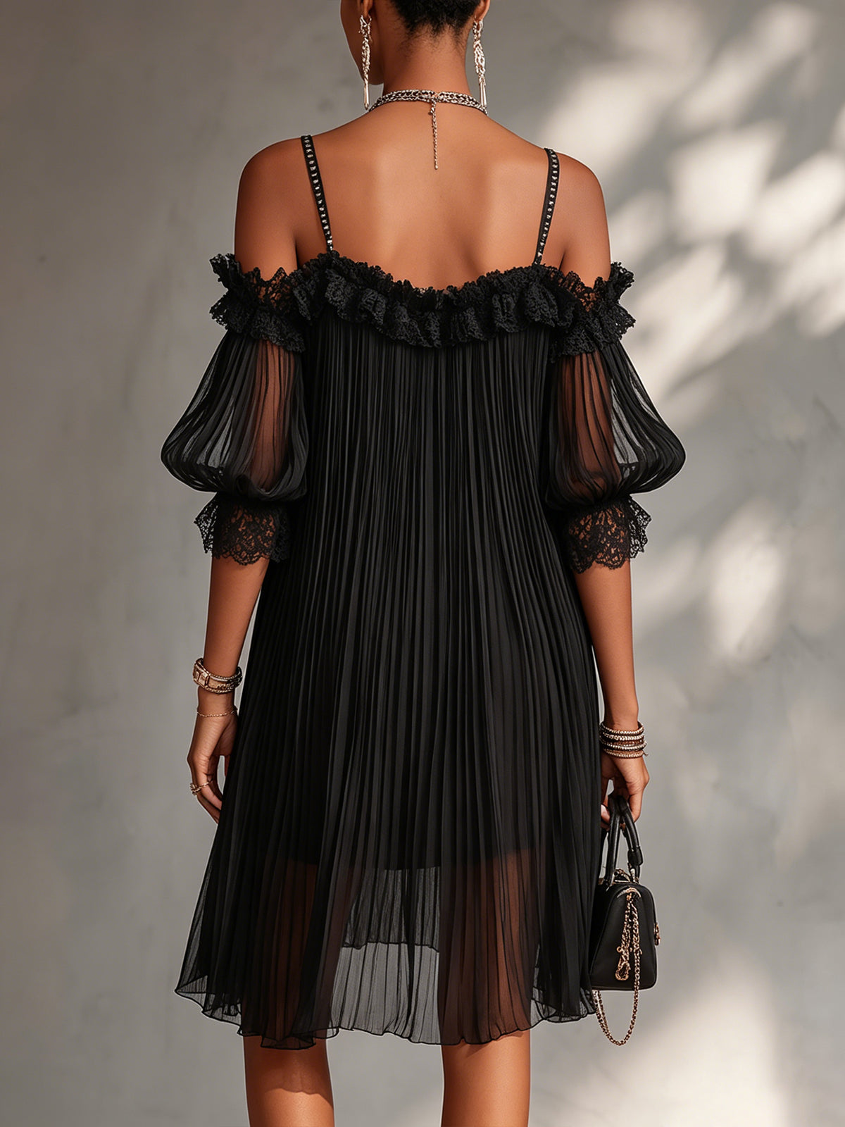 Ilse™ | Mini Abito Chiffon Off-Shoulder che Copre la Pancia