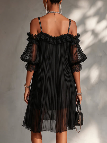Ilse™ | Mini Abito Chiffon Off-Shoulder che Copre la Pancia