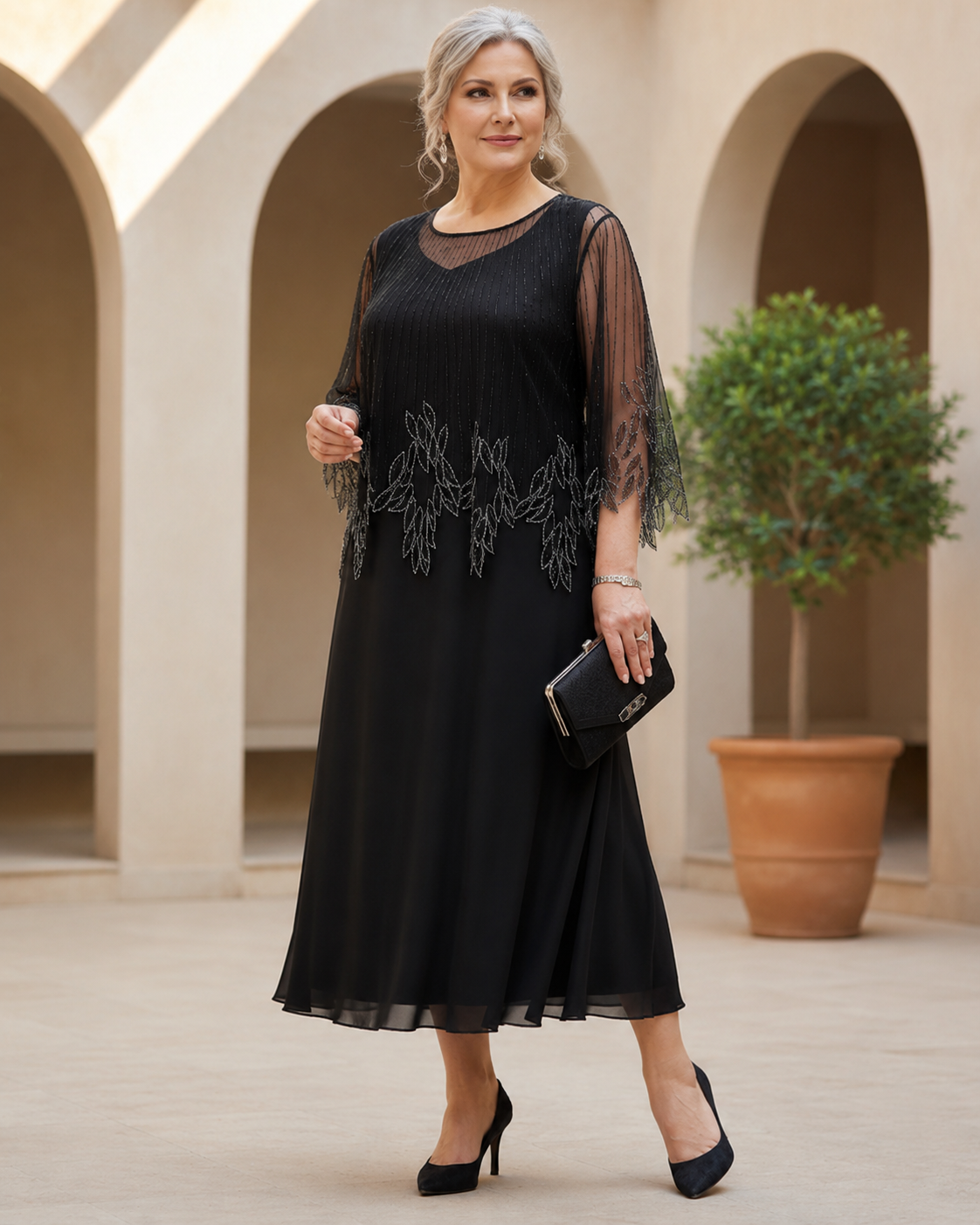Juline™ | Elegante Abito Midi Ricamato che Camuffa la Pancia