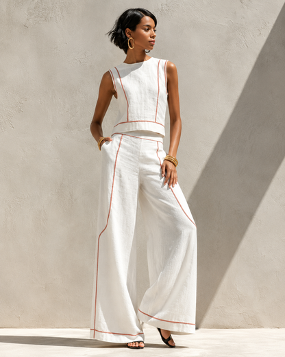 Bianca™ | Elegante Set Coordinato Bianco con Pantaloni Larghi
