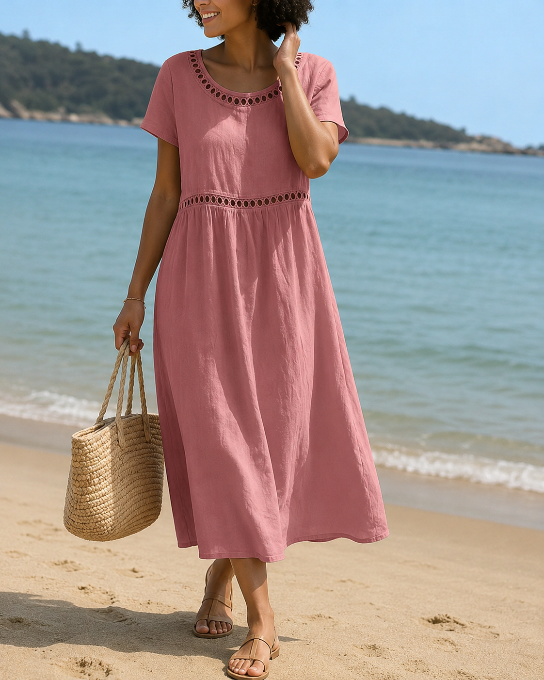 Livia™ | Elegante Abito Midi Ricamato che Camuffa la Pancia