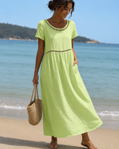 Livia™ | Elegante Abito Midi Ricamato che Camuffa la Pancia