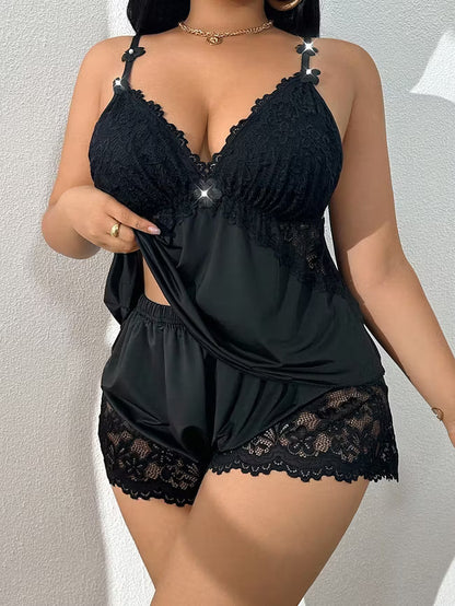 Petra™ | Set di Pigiama in Raso con Top in Pizzo