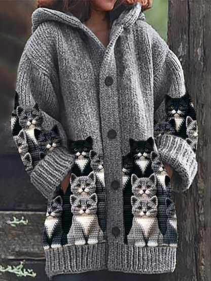 Jasmin - Cardigan di Maglia Confortevole con Motivo di Gatto