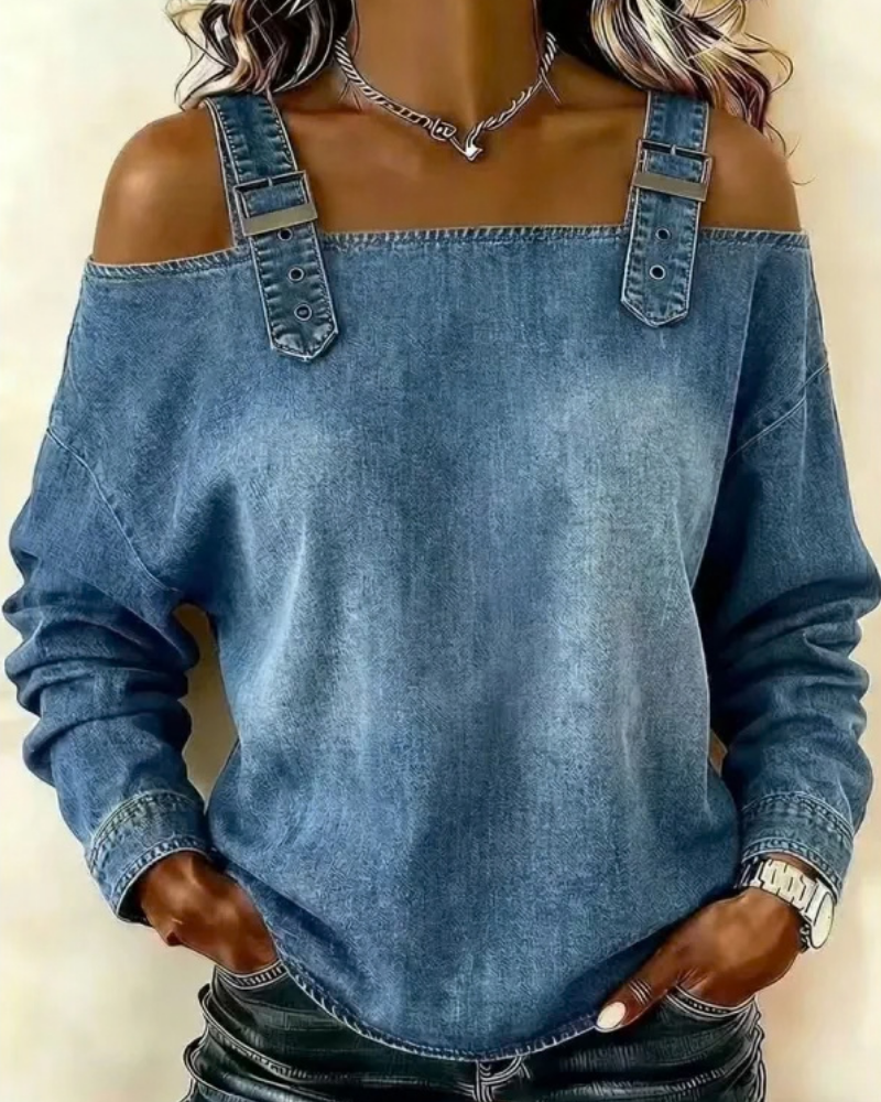 Teya™ | Top in Denim Moderno con Spalline