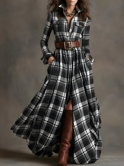 Nara™ | Elegante Abito Maxi a Quadri