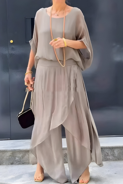 Carlotte | Top ampia e pantaloni larghi con spacco – completo due pezzi in chiffon