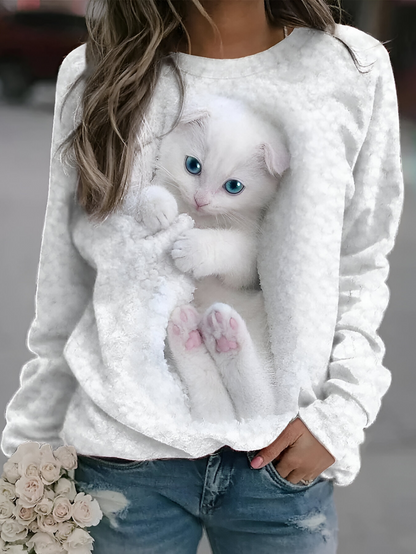 Francesca™ | Maglione alla moda a maniche lunghe con stampa di gatti