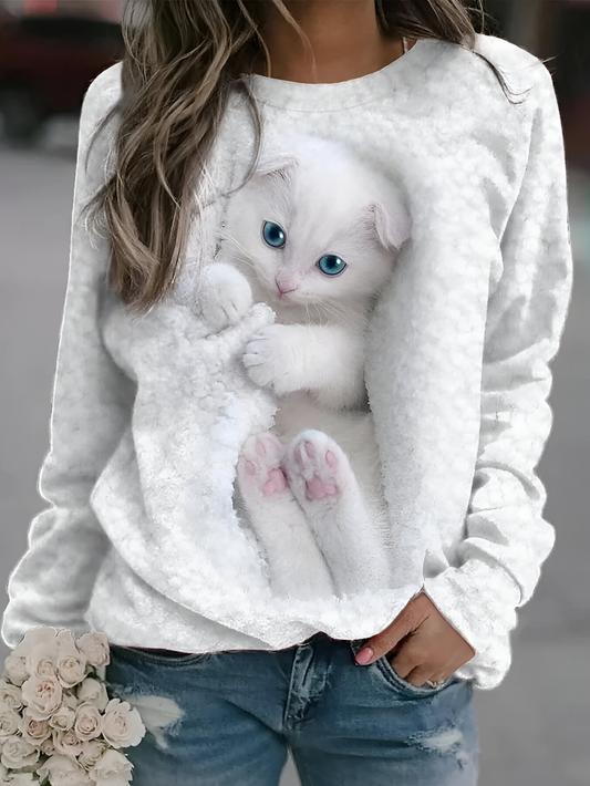 Francesca™ | Maglione alla moda a maniche lunghe con stampa di gatti