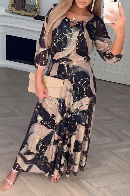 Elena | Abito Elegante Lungo con Stampa Marmo