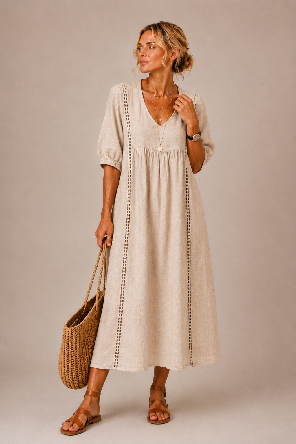 Elena™ | Abito Midi in Lino Leggero