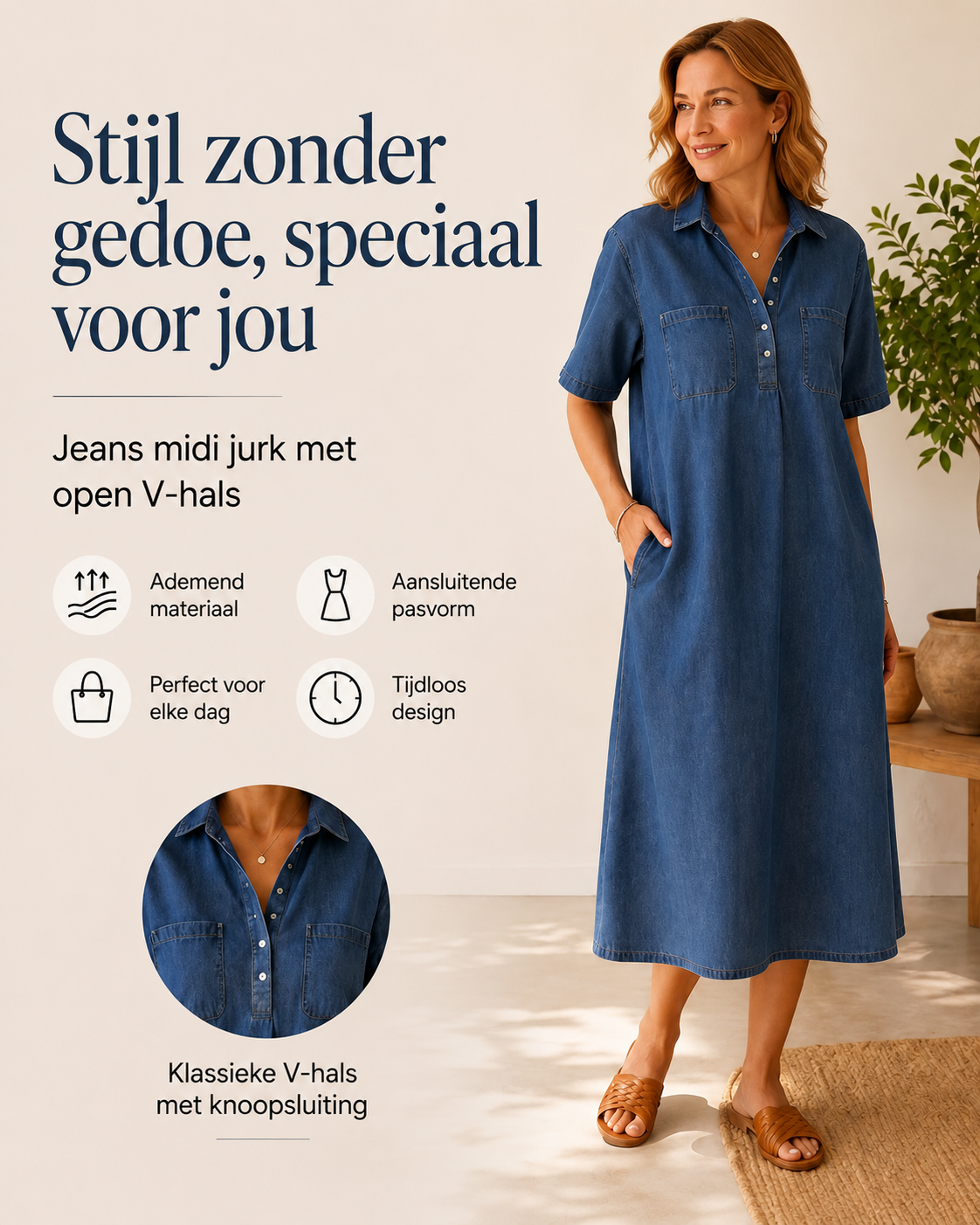 Édith™ | Abito Midi in Denim con Blusa Coprente per Pancia