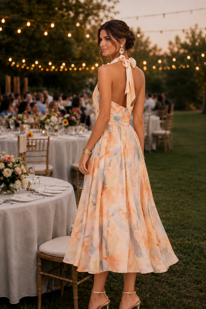 Aurora™ | Abito Halter Camuffa Pancia con Stampa Acquerello