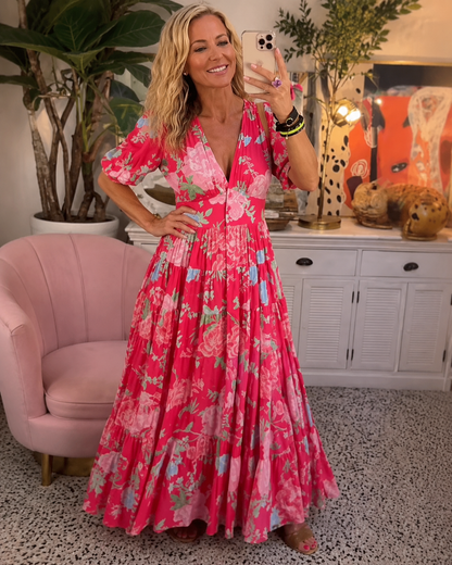 Minelda™ | Abito Camuffa Pancia a Fiori con Scollo a V