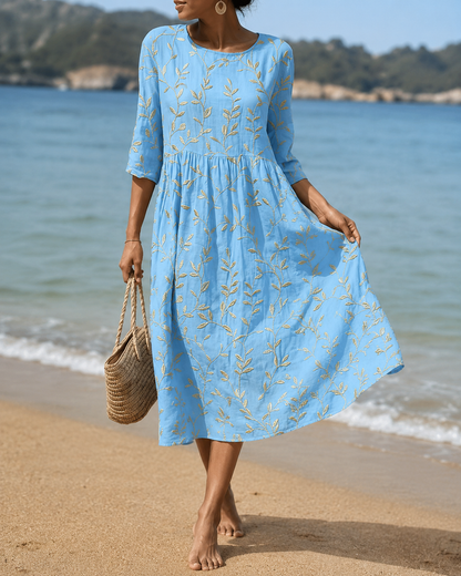 Brielle™ | Abito Midi Floreale Ricamato che Camuffa la Pancia