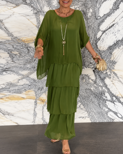 Amélie™ | Elegante Abito Maxi in Chiffon con Copertura per la Pancia