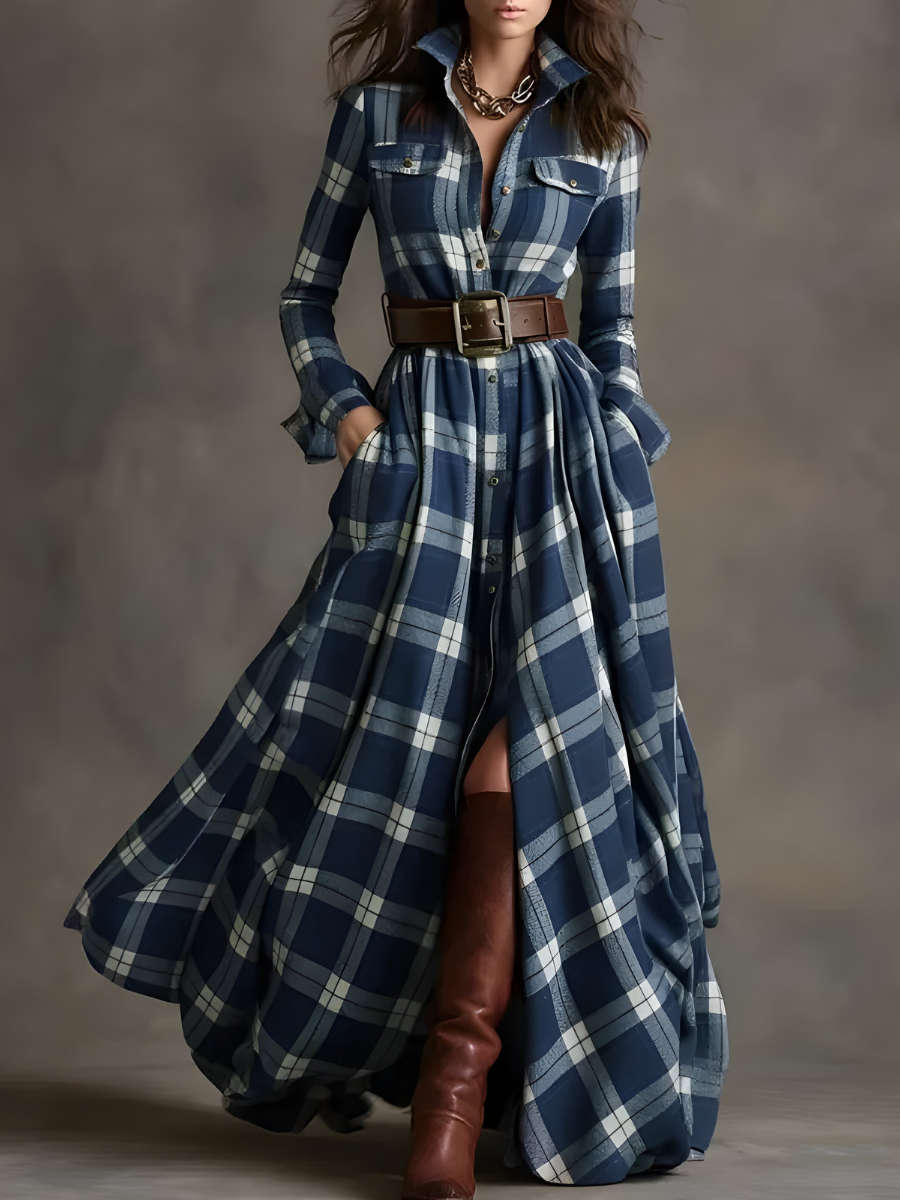 Nara™ | Elegante Abito Maxi a Quadri