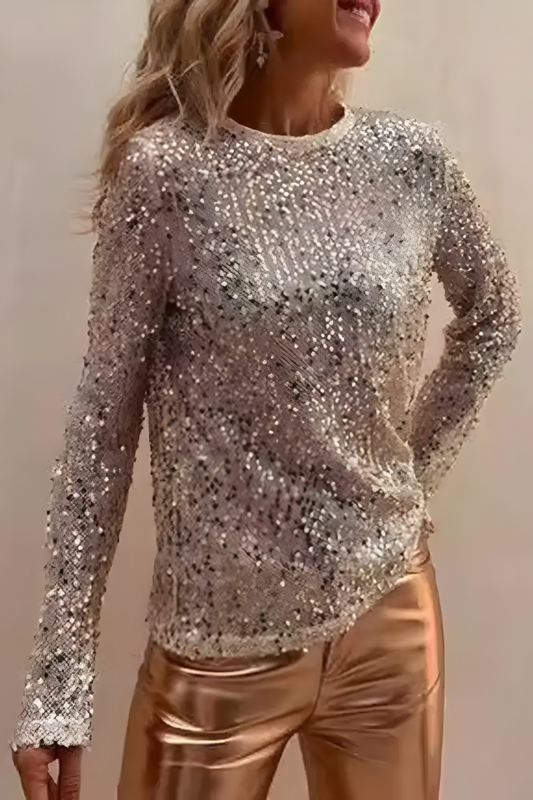 Nela™ | Elegante Top di Paillettes con Maniche Lunghe