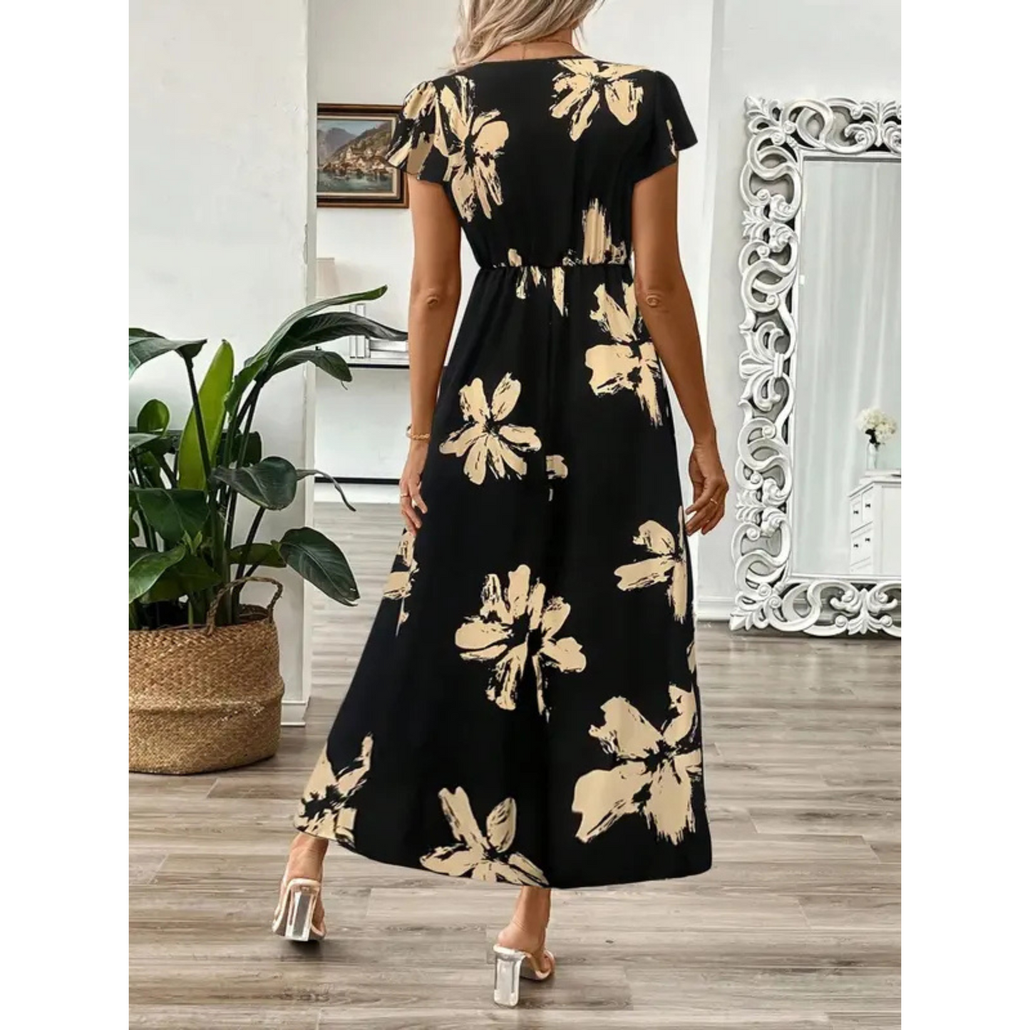 Odessa™ | Elegante Abito Midi con Stampa Foglia