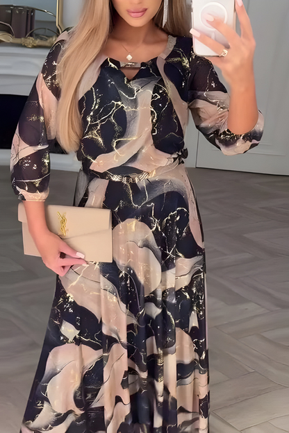 Elena | Abito Elegante Lungo con Stampa Marmo