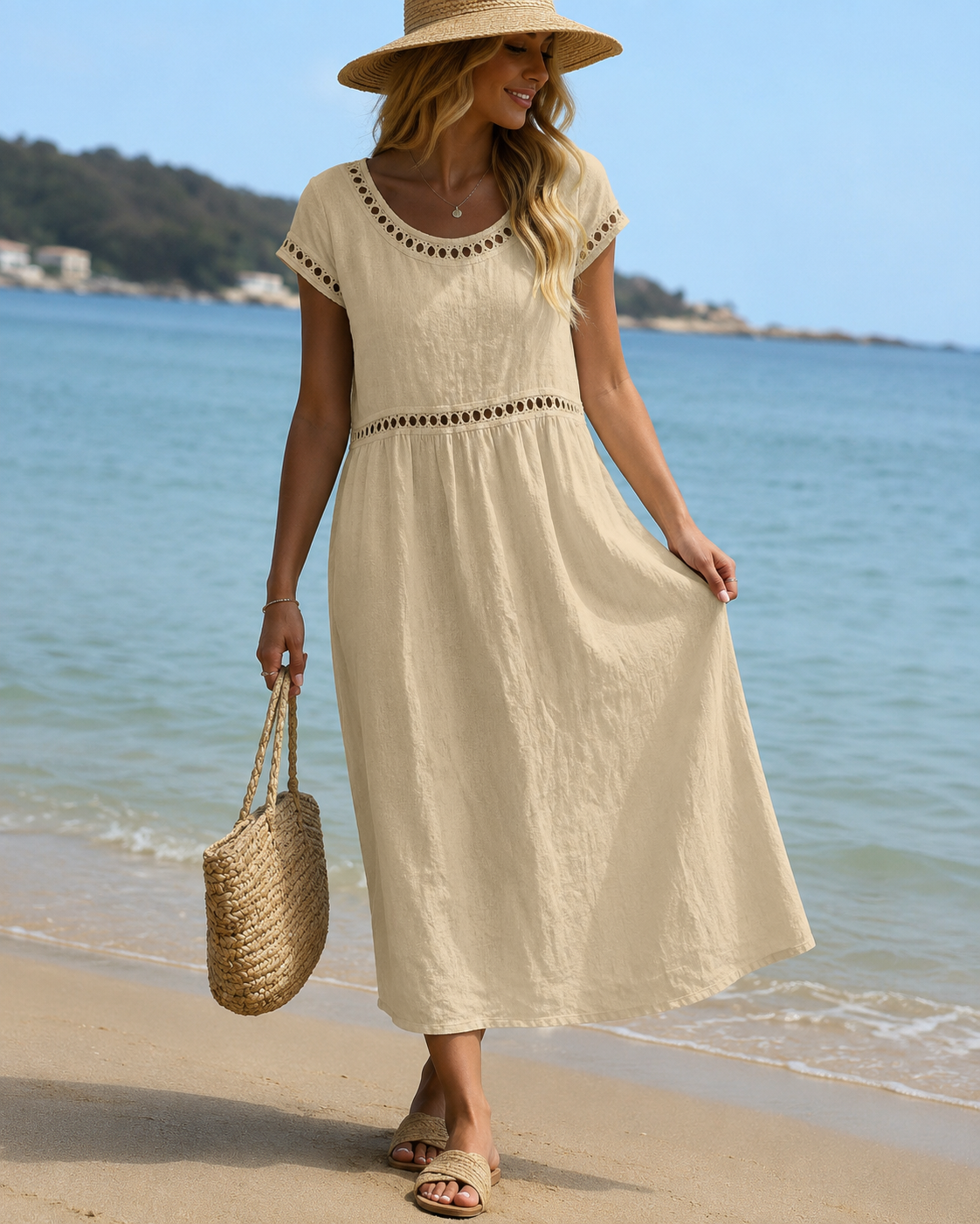 Livia™ | Elegante Abito Midi Ricamato che Camuffa la Pancia