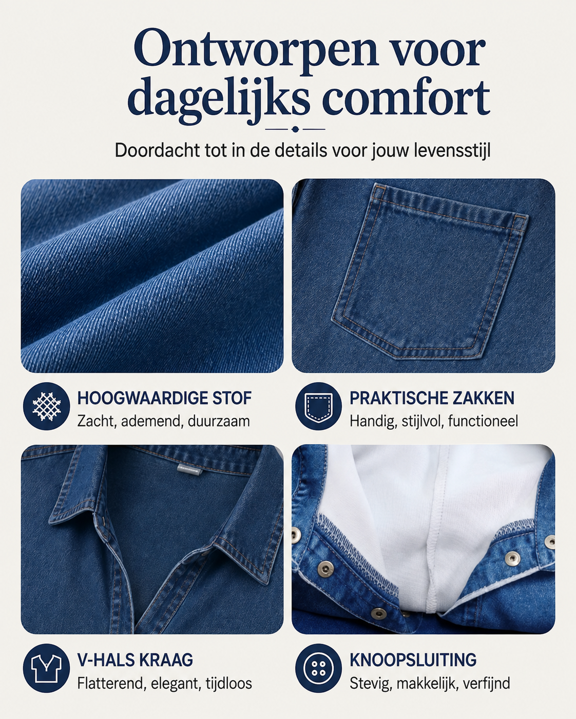Édith™ | Abito Midi in Denim con Blusa Coprente per Pancia