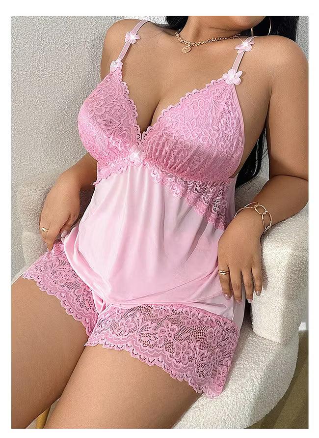 Petra™ | Set di Pigiama in Raso con Top in Pizzo