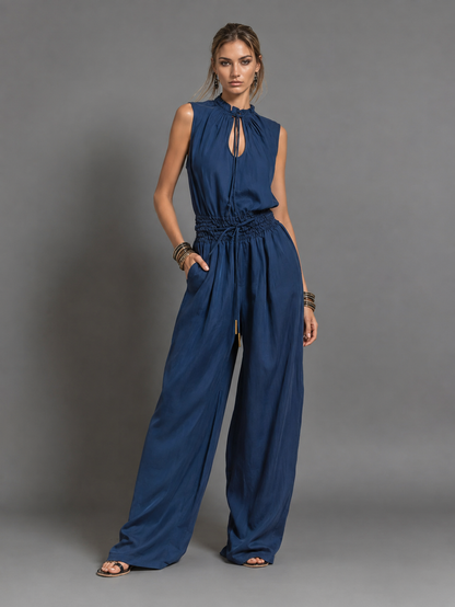 Pauline™ | Tuta in Lino con Collo Halter e Pantaloni Ampi