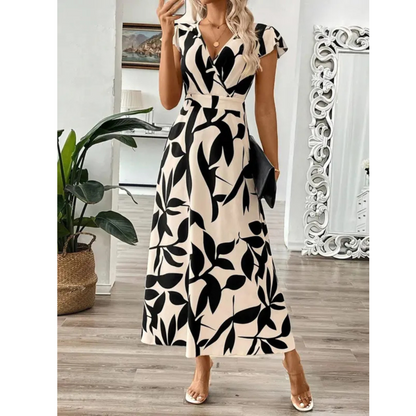 Odessa™ | Elegante Abito Midi con Stampa Foglia