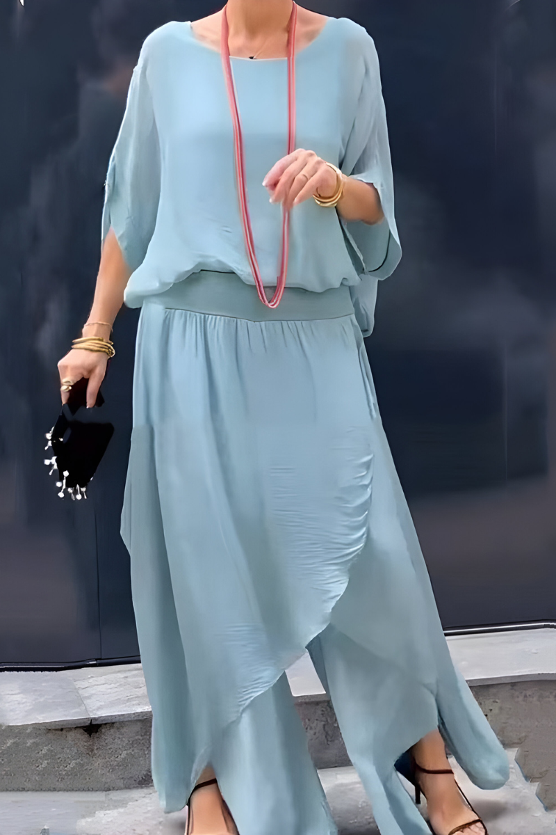 Carlotte | Top ampia e pantaloni larghi con spacco – completo due pezzi in chiffon