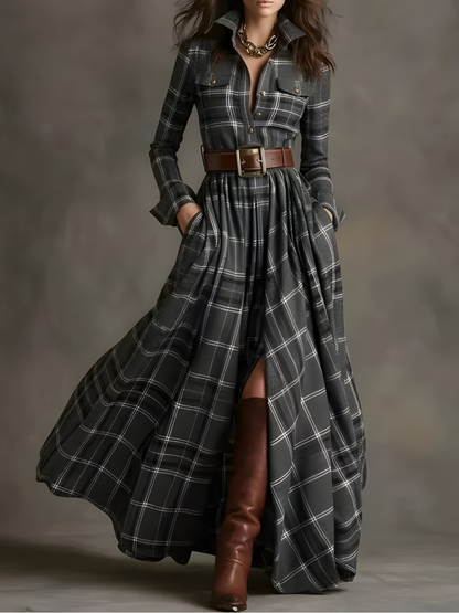 Nara™ | Elegante Abito Maxi a Quadri
