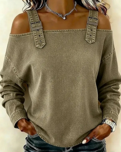 Teya™ | Top in Denim Moderno con Spalline