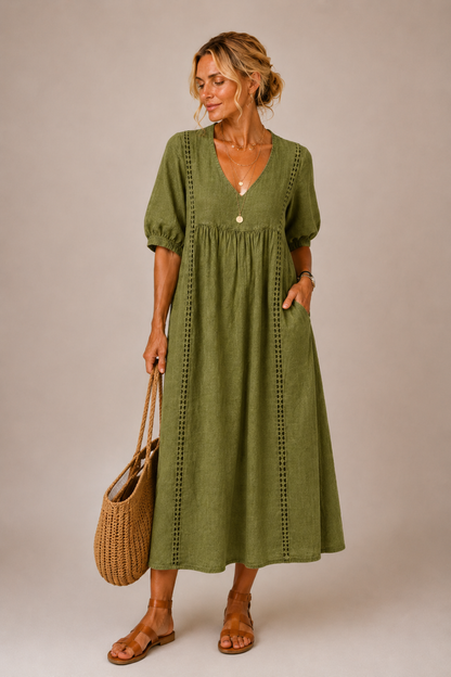 Elena™ | Abito Midi in Lino Leggero