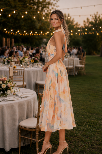 Aurora™ | Abito Halter Camuffa Pancia con Stampa Acquerello
