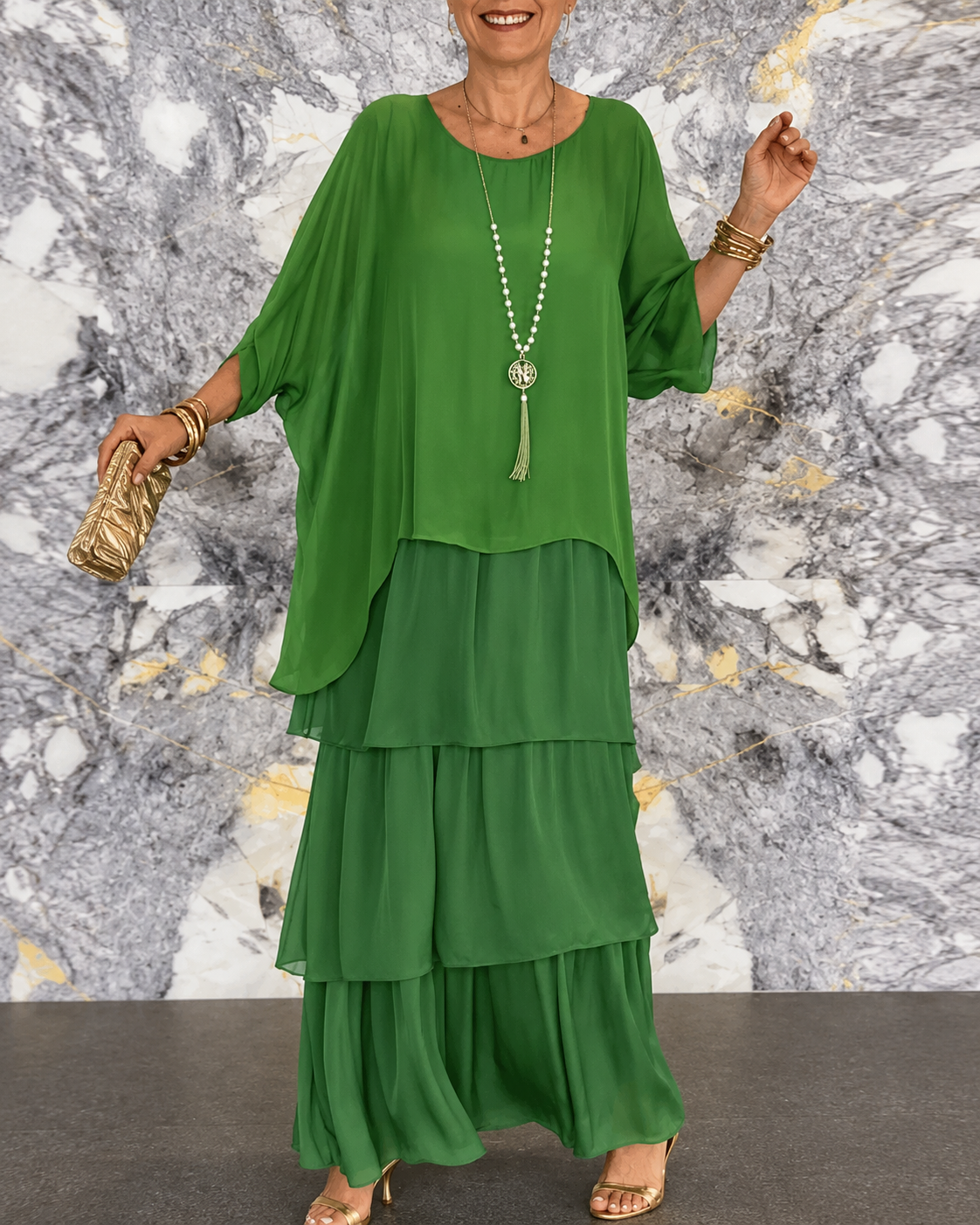 Amélie™ | Elegante Abito Maxi in Chiffon con Copertura per la Pancia