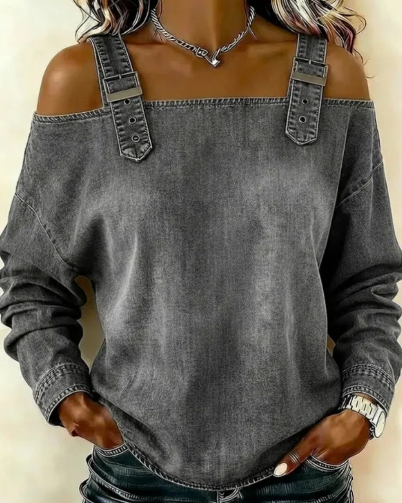 Teya™ | Top in Denim Moderno con Spalline