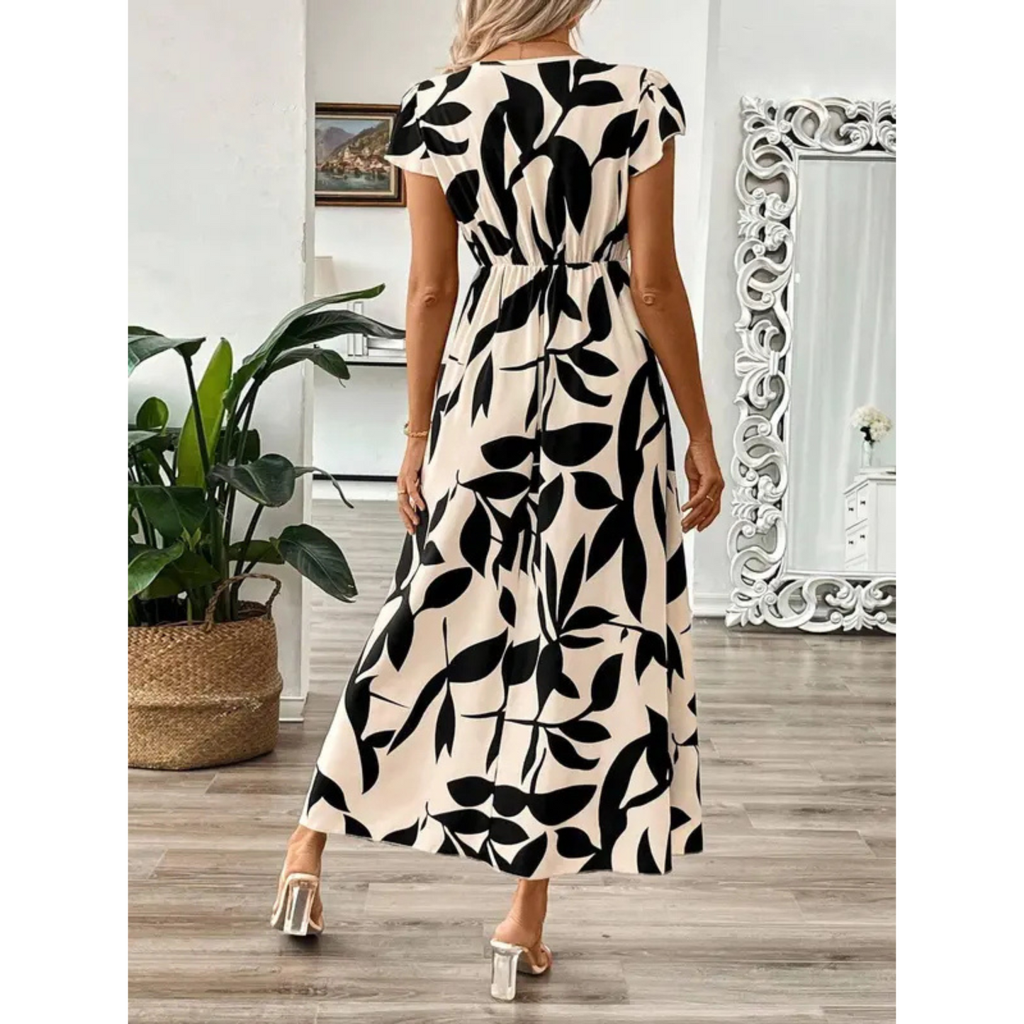 Odessa™ | Elegante Abito Midi con Stampa Foglia