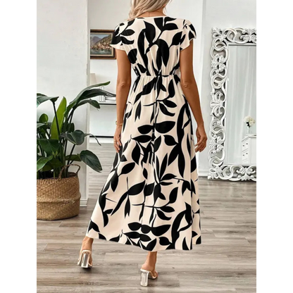 Odessa™ | Elegante Abito Midi con Stampa Foglia
